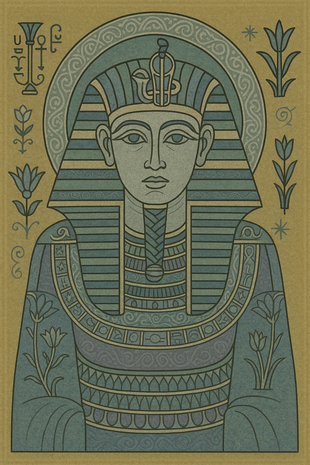 pharaoh's golden mask, ancient Egypt, intricate details, medieval art style emoji
