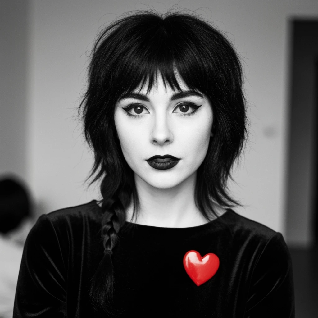 goth profile picture with a heart accent, cute, expressive, minimal emoji