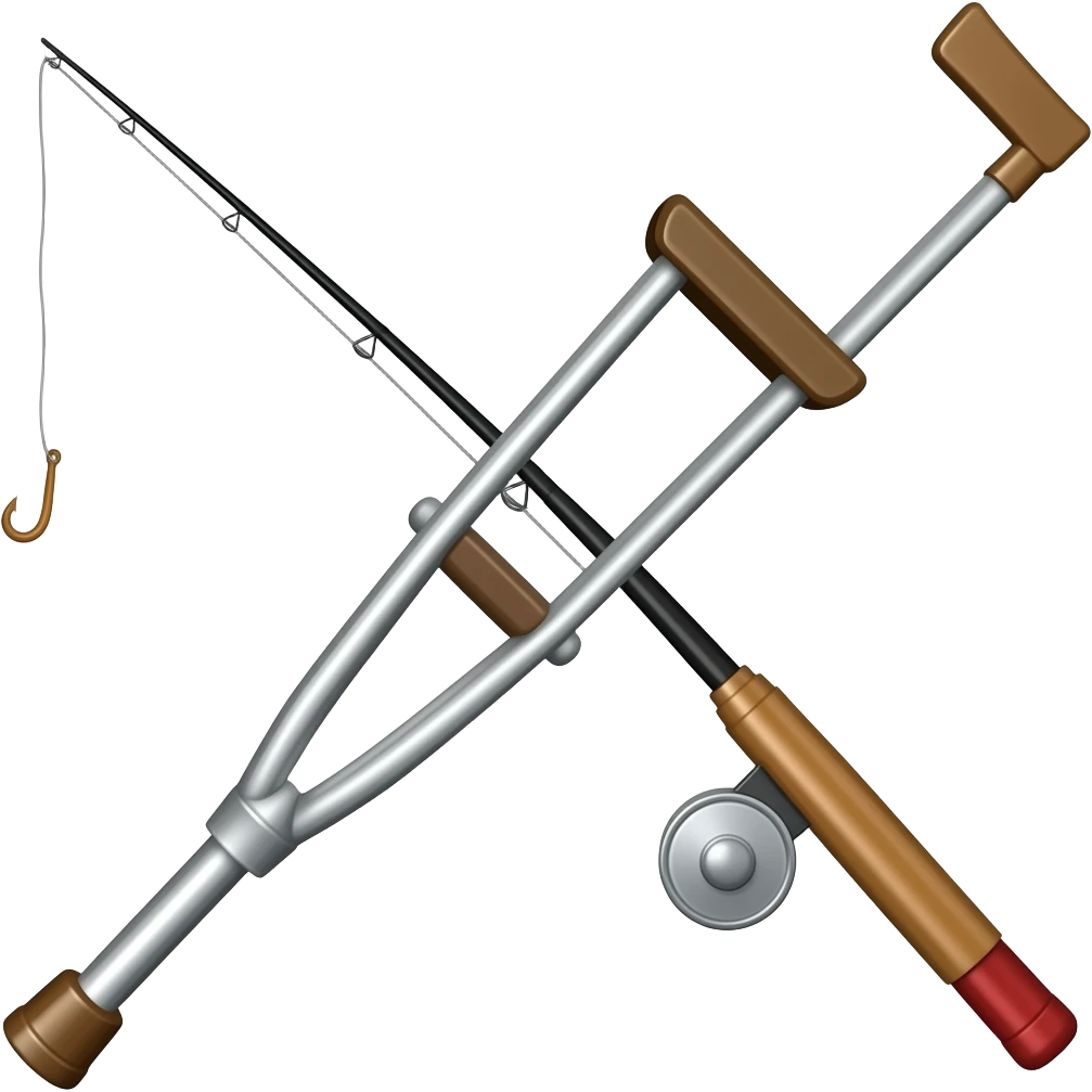 a crutch made into a fishing rod emoji