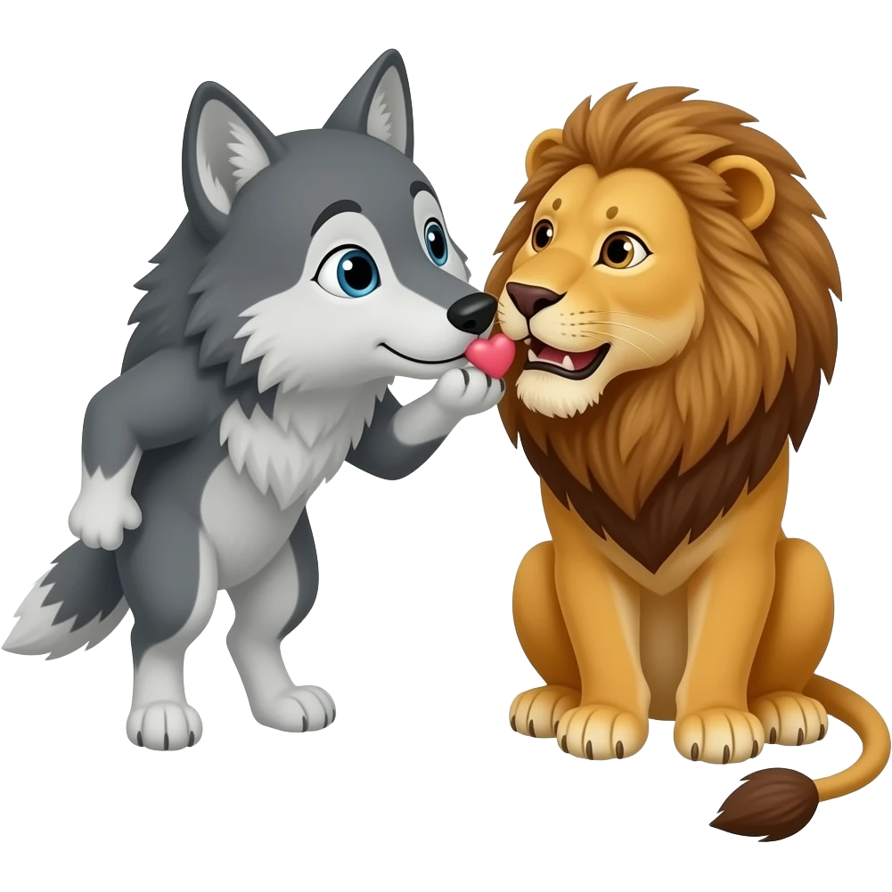 lobo animal da un beso a una leona emoji