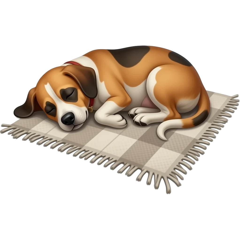 Cachorro sujo dormindo em cobertor surrado esfarrapado emoji