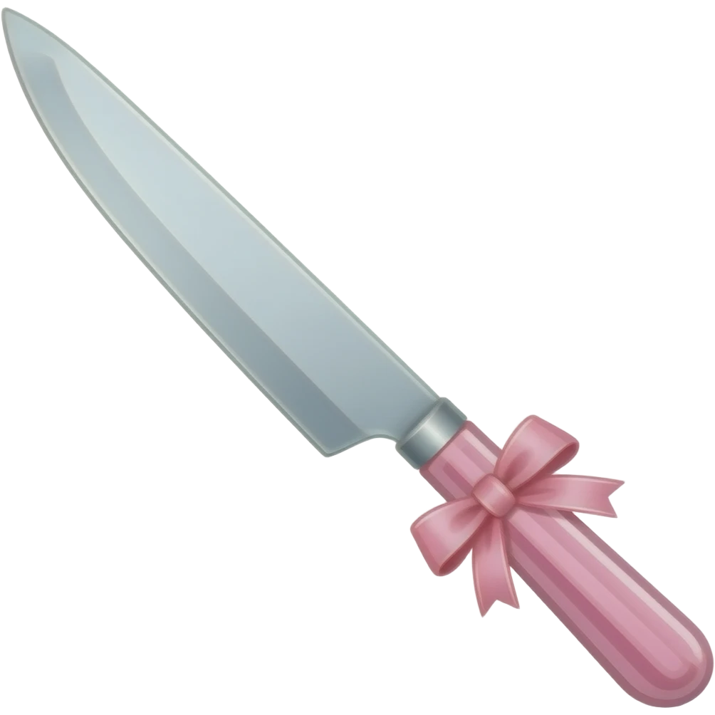 Pastel pink and pastel white dainty neat cute thin slim lanky long sharp edgy pocket filet knife with a tiny ribbon emoji