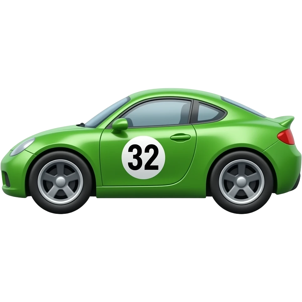 Toy green race car number 32 on the side view emoji