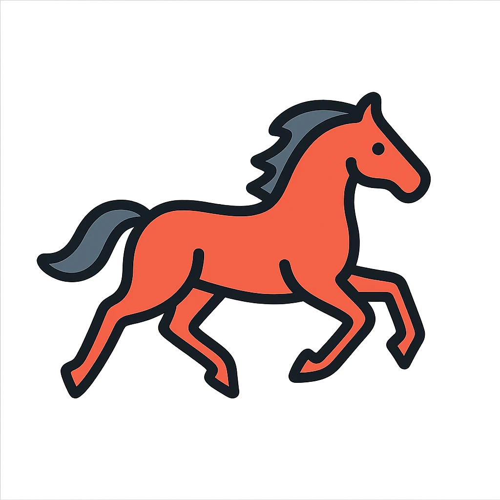galloping horse color outline icon, dynamic pose, clean lines, minimal detail, modern style emoji