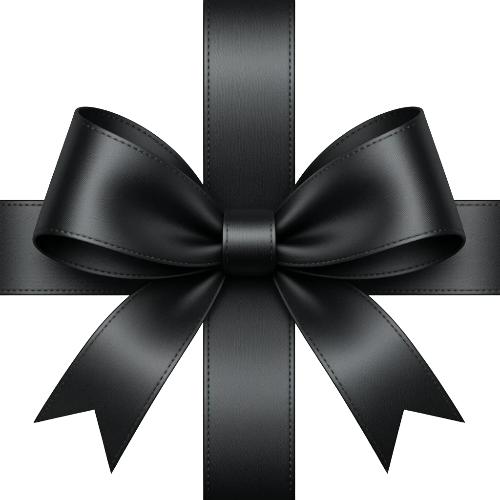 A black ribbon emoji with quiet luxury aesthetic, satin texture, sophisticated and expensive look, clean emoji design emoji