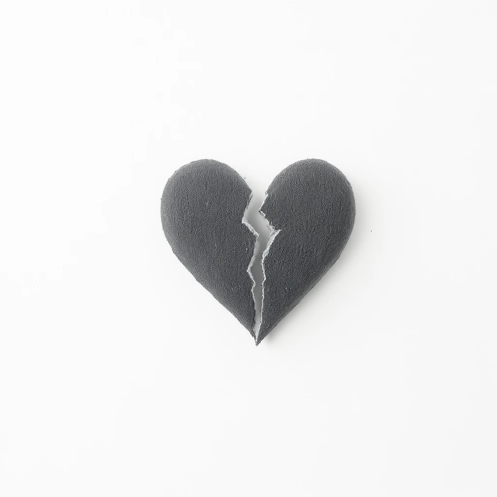 emo heart, broken in two, black and white dslr photography style emoji