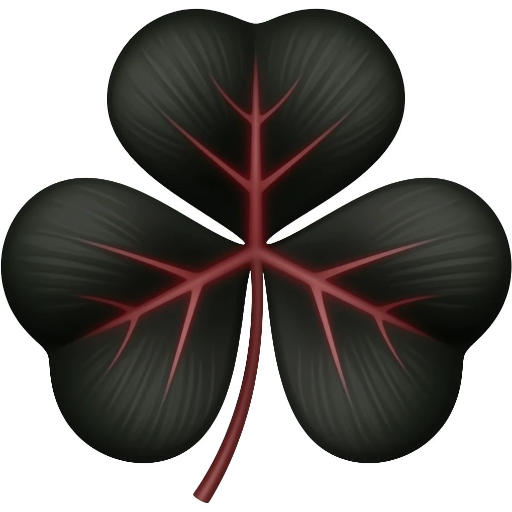 Trébol de 5 hojas, las 5 hojas tienen que ser negras y la vena de la hoja en color rojo, no quiero que tenga ningún tono verde emoji
