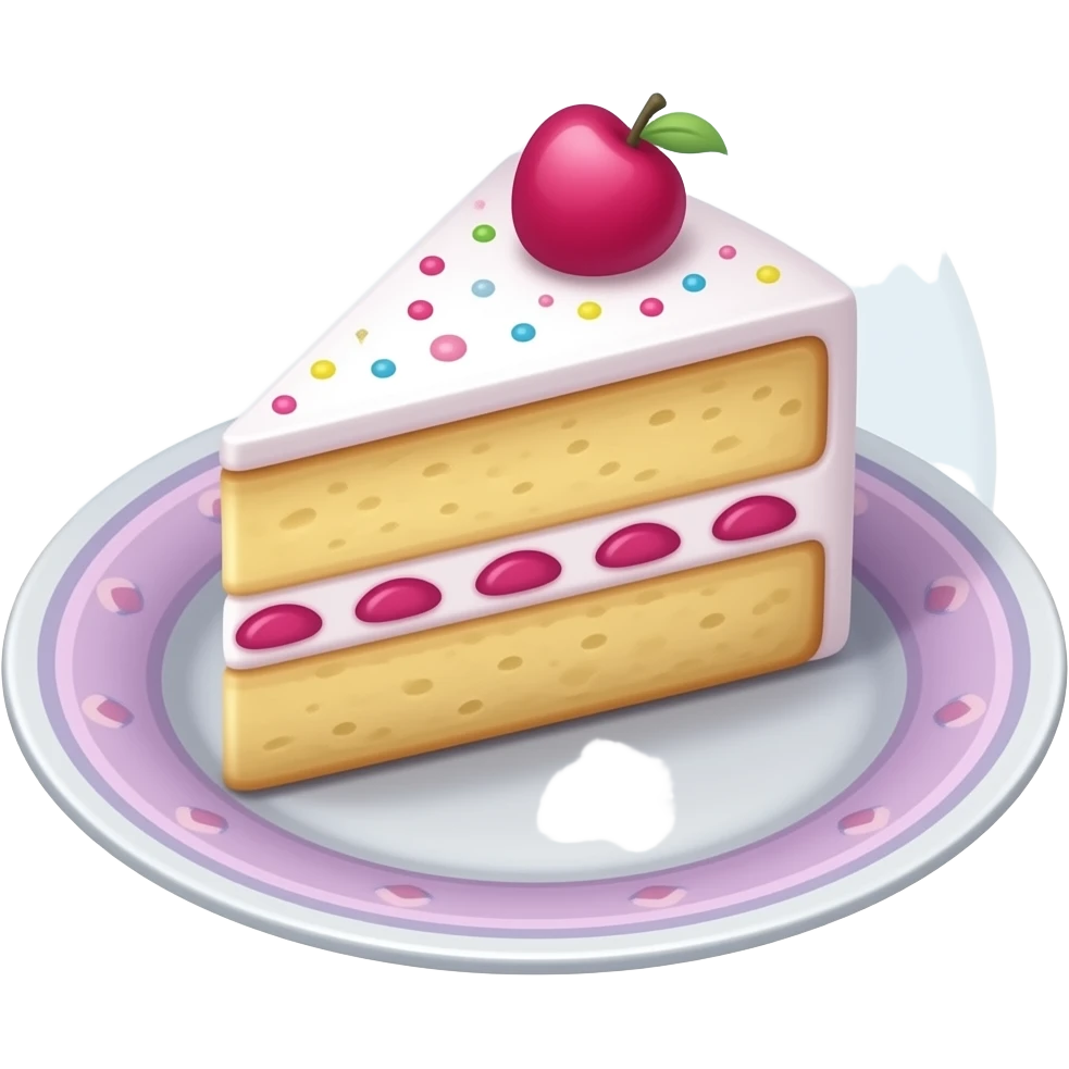 A dessert plate with a cake slice in a Barbie-inspired pastel barbie colour emoji