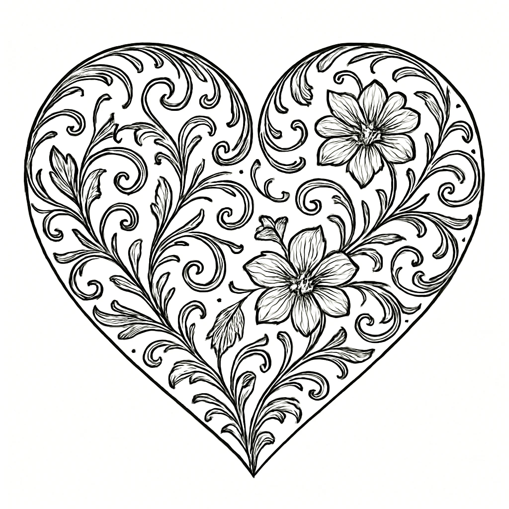 heart with a floral filigree, detailed emoji