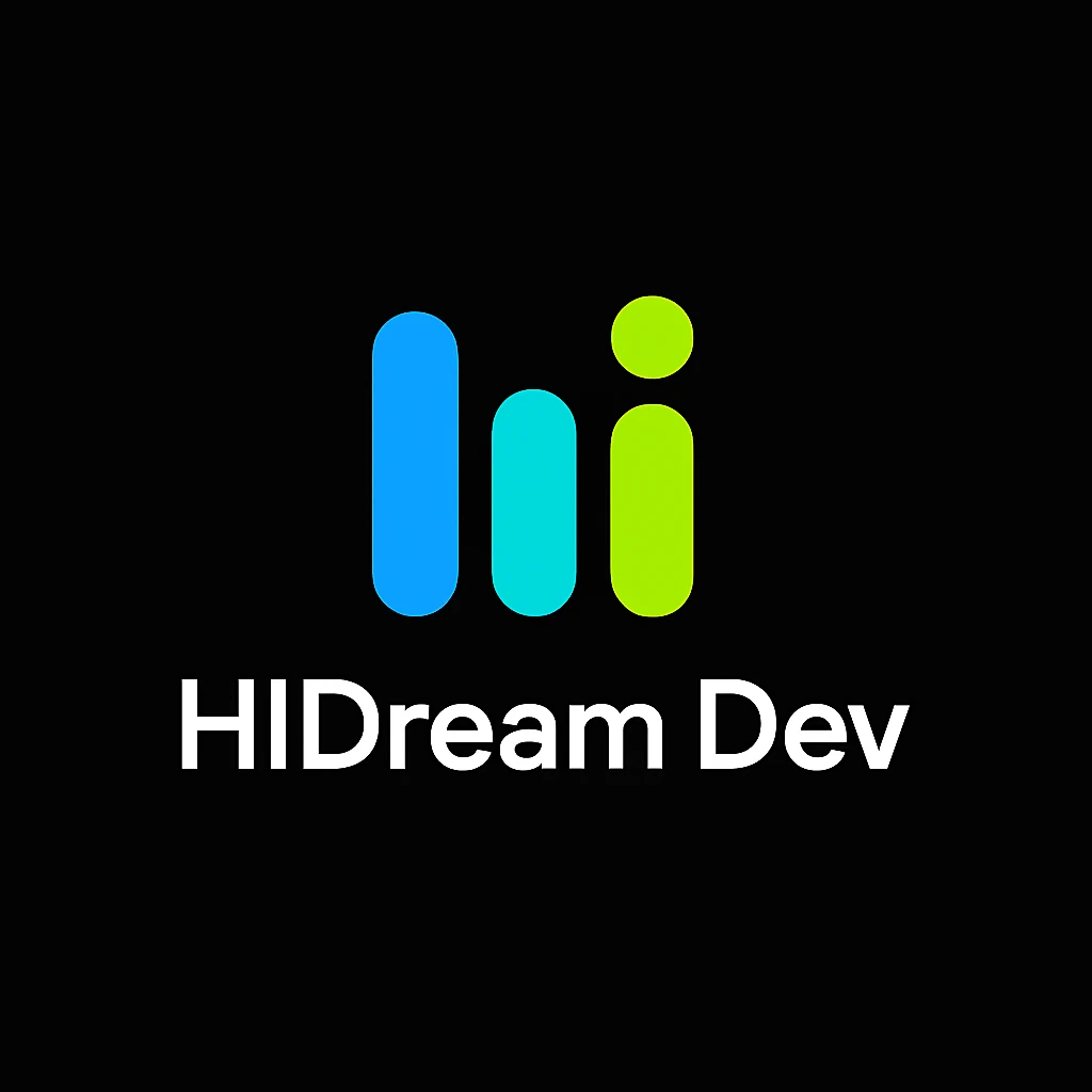 create high dream logo like this with text "HIDream Dev", black background  emoji