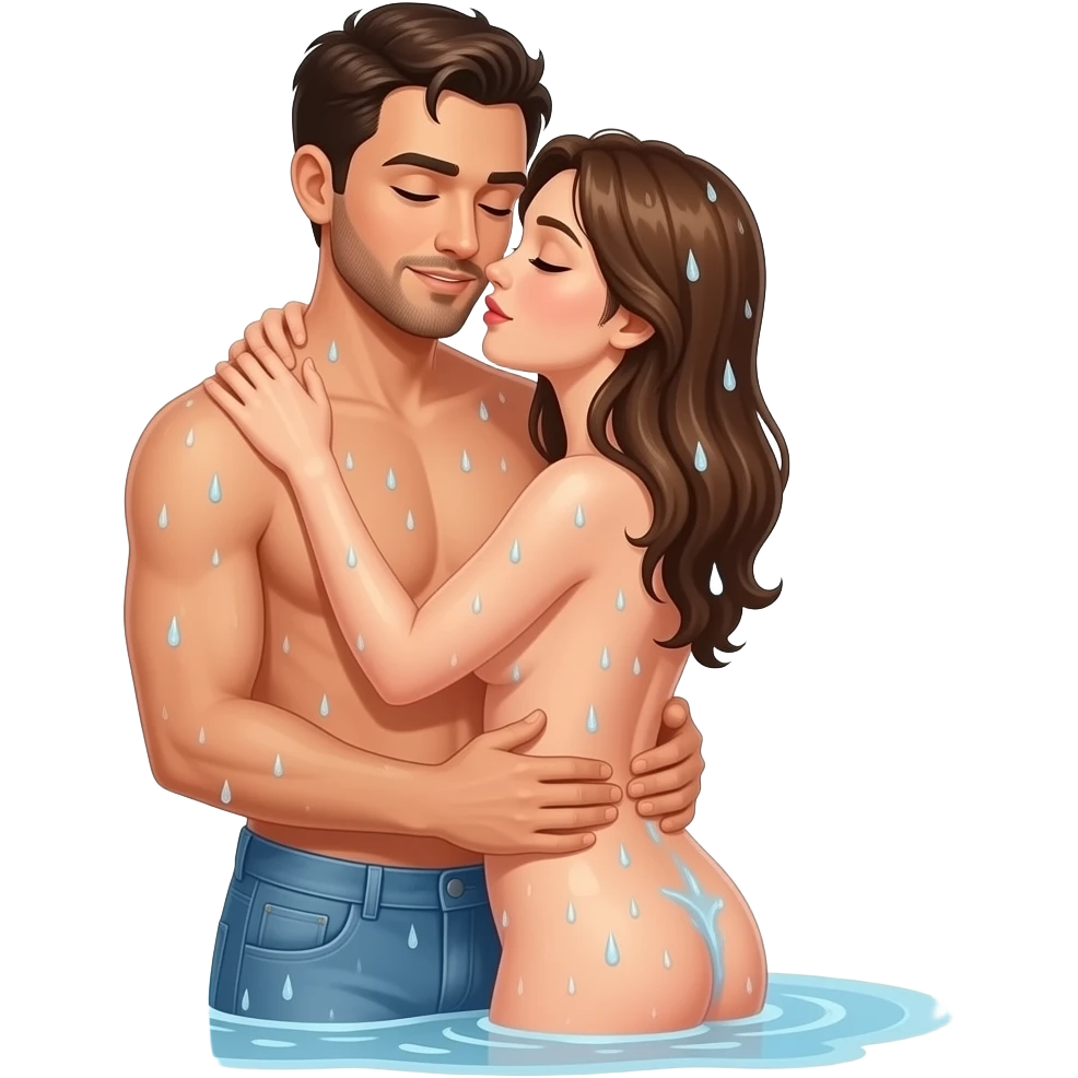 Full body Naked couples doing sex down of the shower emoji