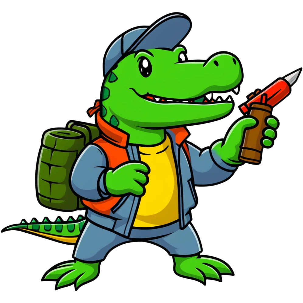 Cartoon crocodile with bomber jacket and artillery emoji