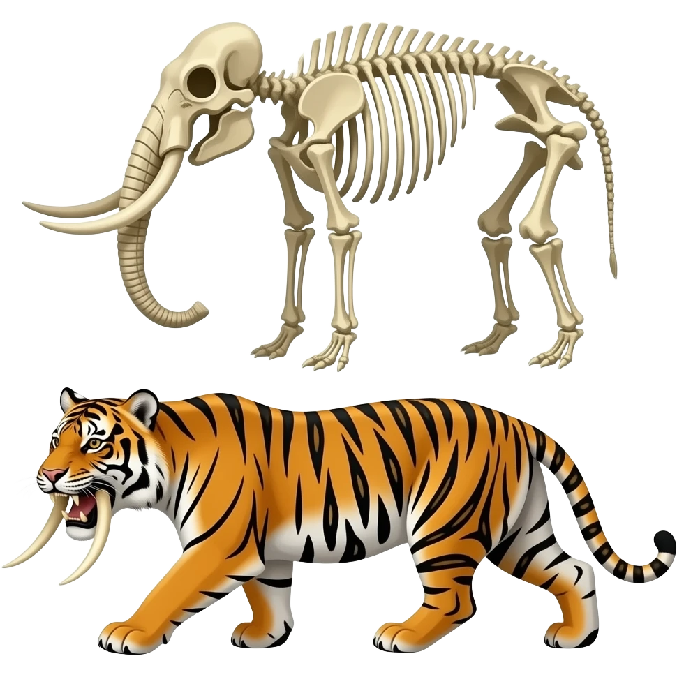 FOSSILS, SKELETON, MAMMOTH, SABER TOOTH TIGER emoji