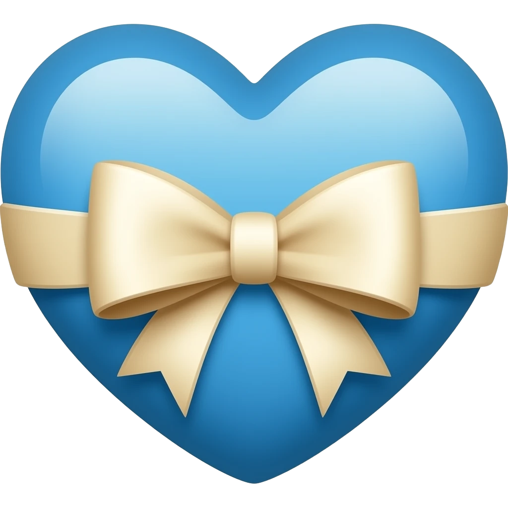 Blue heart with beige bow emoji