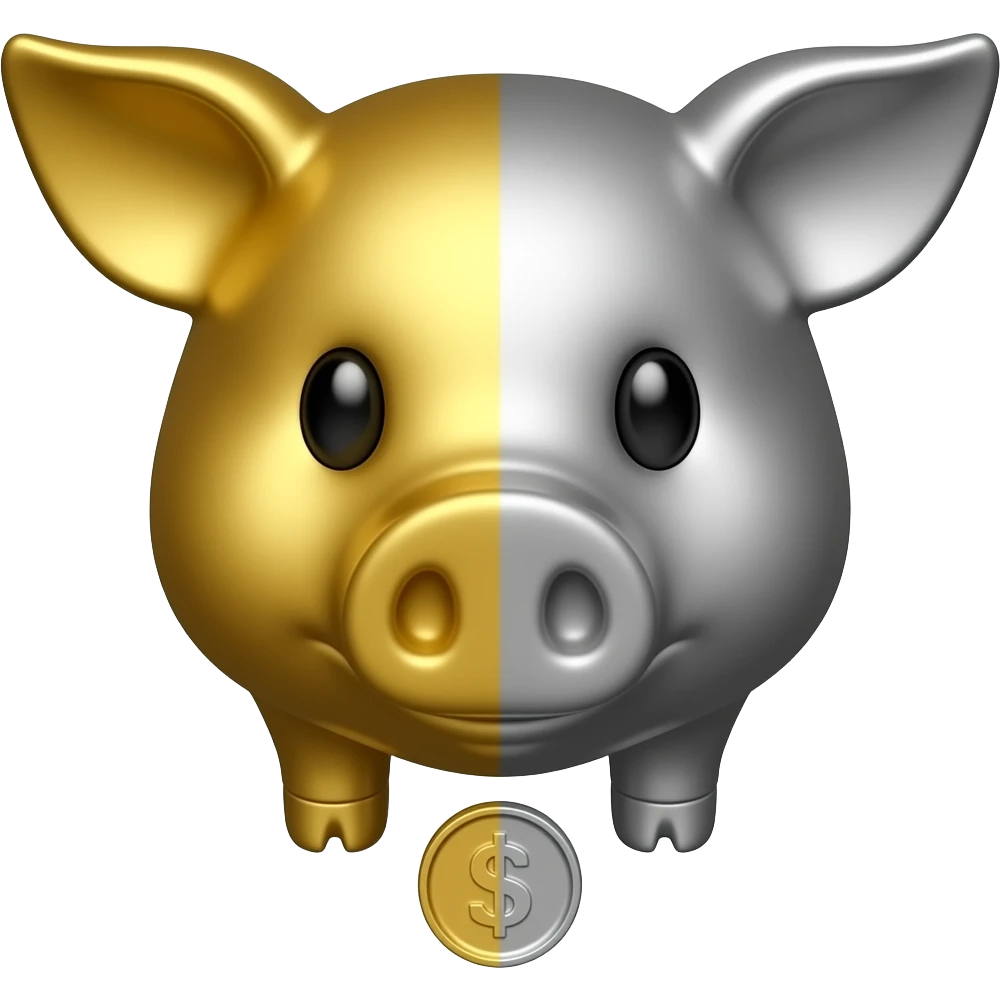 A pig reach with the hole for coins, do te middle of his body of gold and the other middle of silver, looked from the top emoji