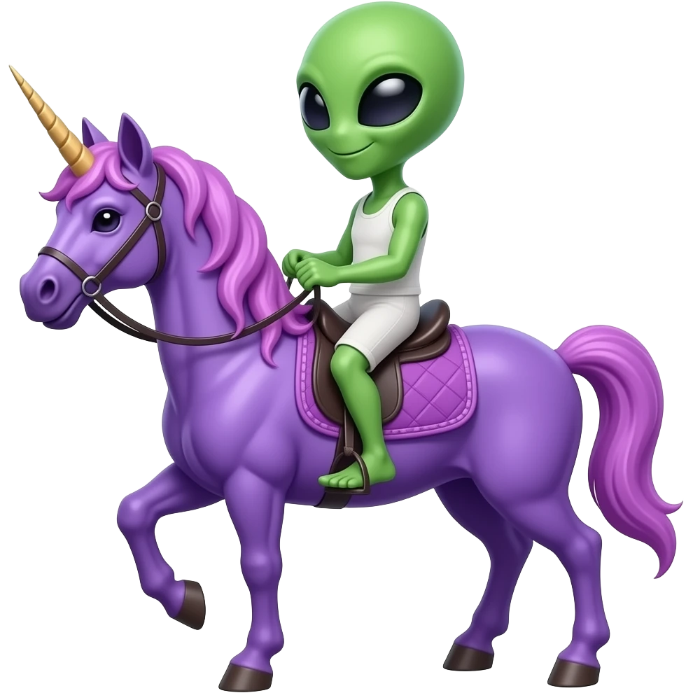 an alien riding a purple unicorn emoji
