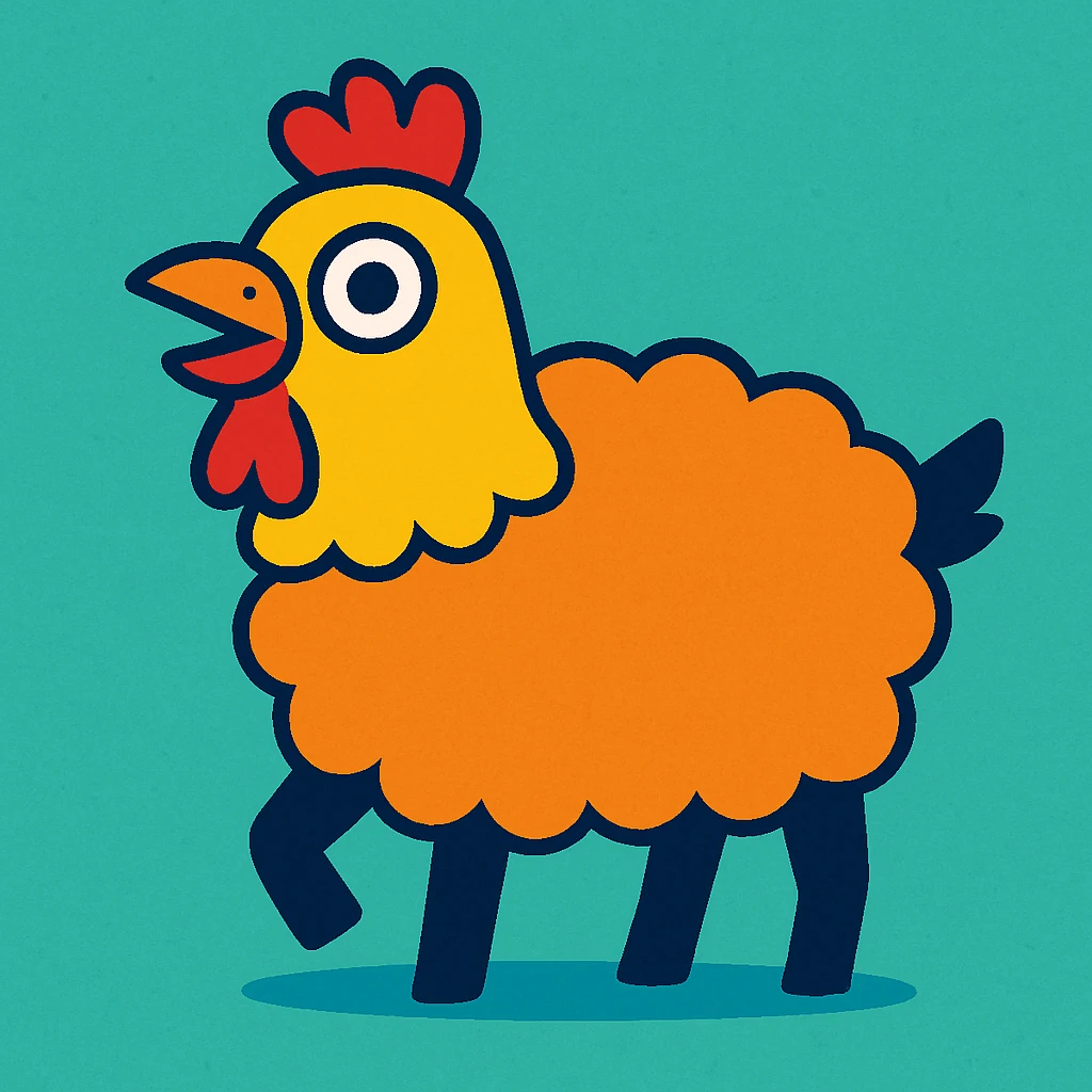 funny and colorful hybrid animal with the body of a sheep and the head of a chicken emoji