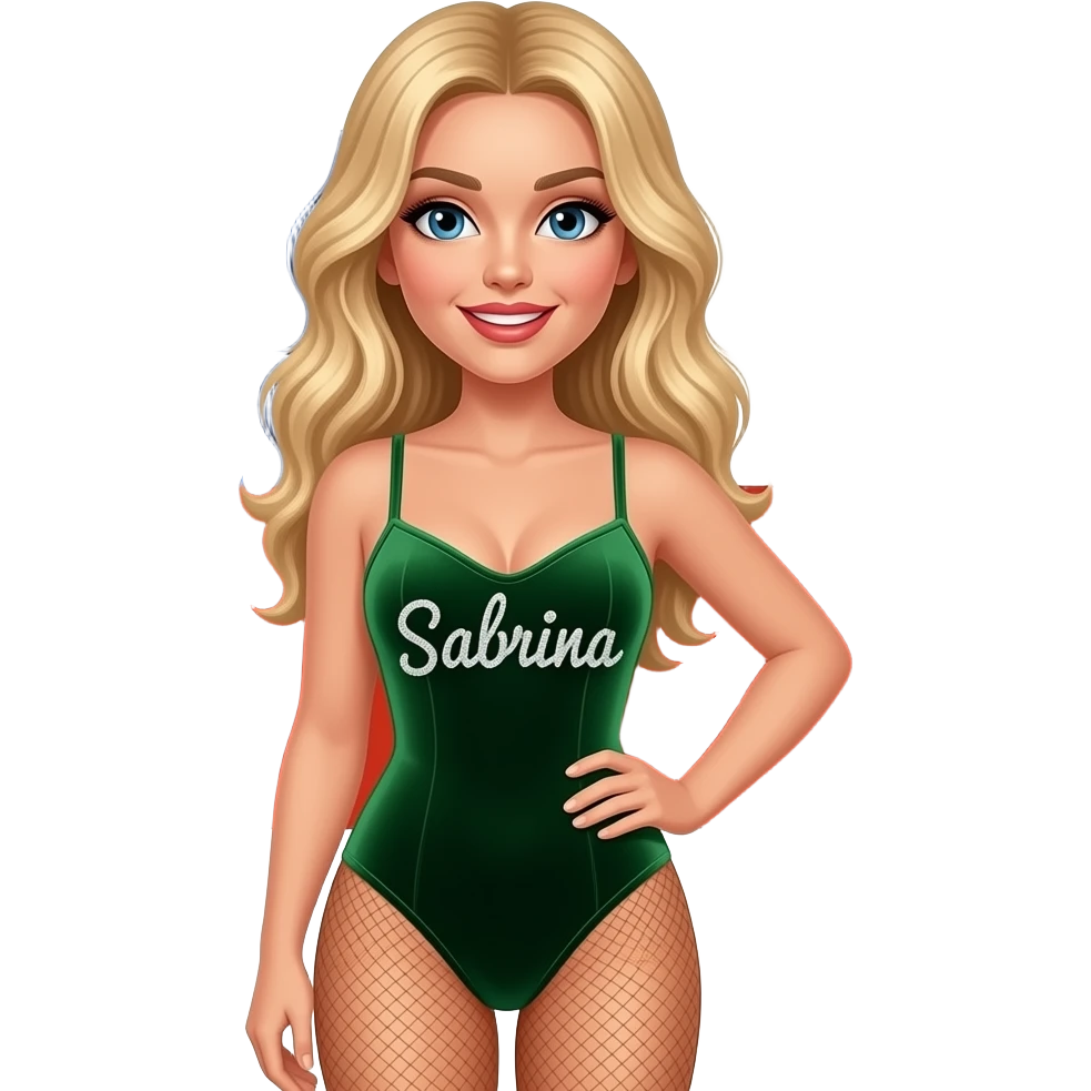 Sabrina carpenter blonde hair performing in an olive green velvet bodysuit that has Sabrina written on it in sparkly rhinestones with Chile’s flag in the background emoji