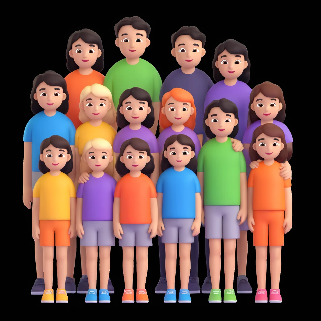 depict 8 people, 5 of which are girls and 4 are boys emoji