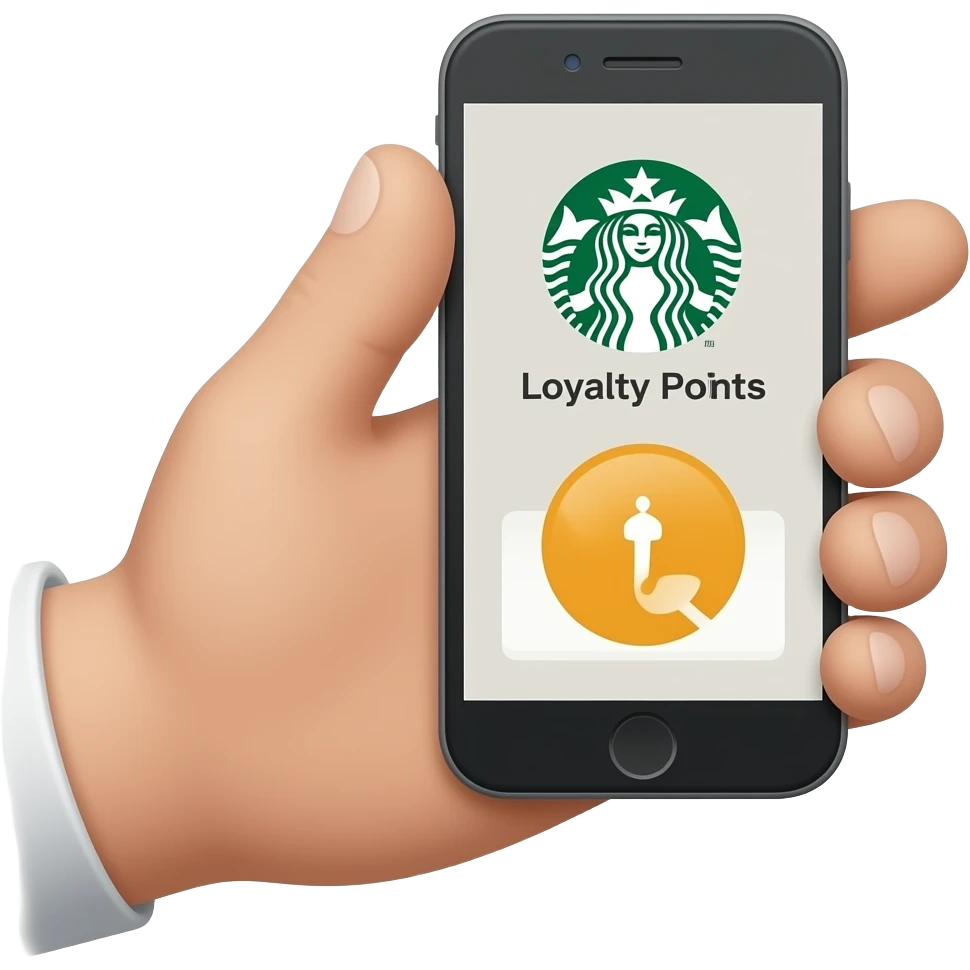 Please create a hand holding their phone with looking at their loyalty points in their starbuck app on their phone emoji