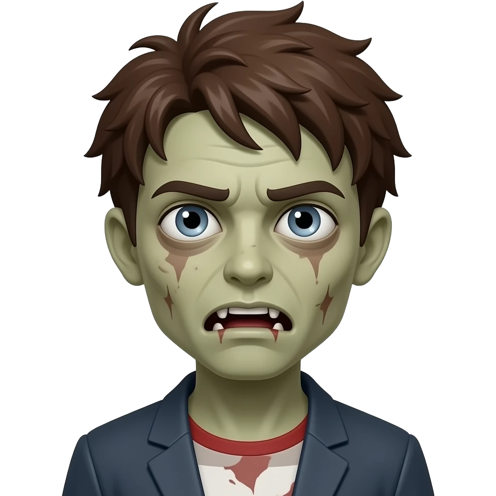 brown messy hair grayish blue eyes zombie 🧟 emoji