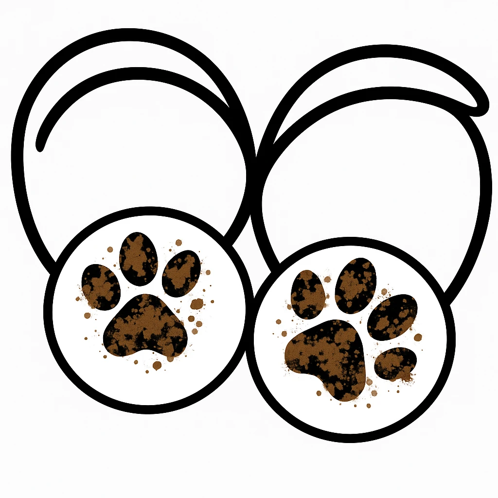 Make the two black puppy paws look muddy, keep the black heart around them and original style (original style slug: sticker) emoji