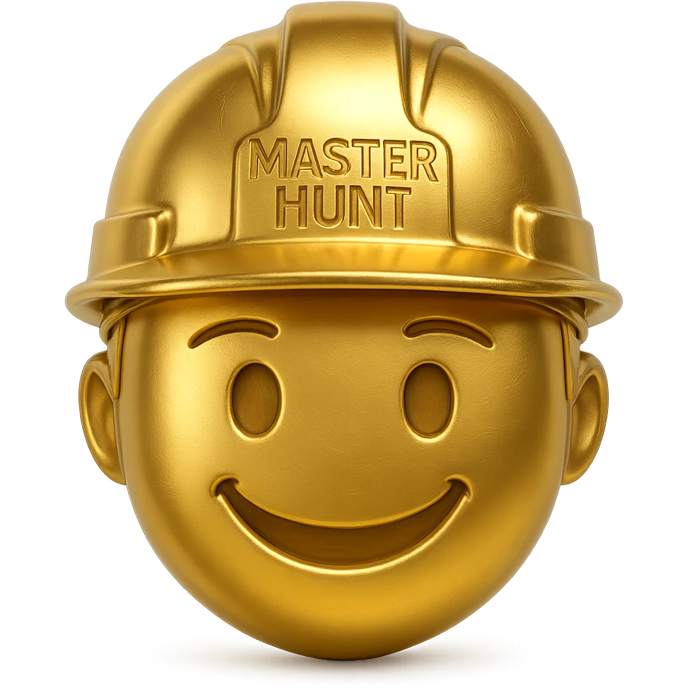 Create a realistic emoji character named Master Hunt. Helmet, The background should be transparent , for positive work culture. emoji
