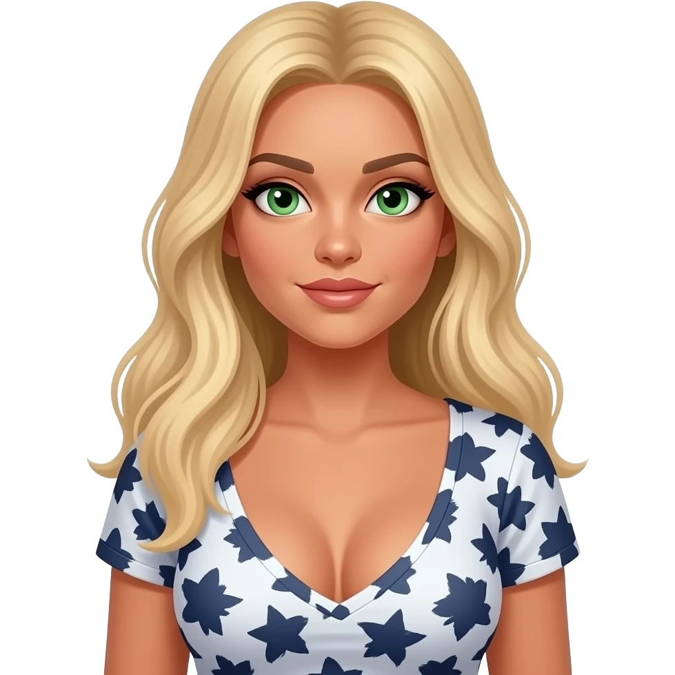 Green eyes tan big boobs kkblong blonde hair Linda hair sexy ink shirt emoji