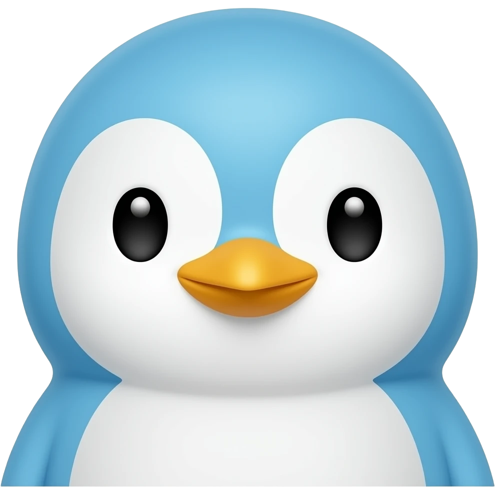 vibrant baby blue and white penguin head and sholders emoji