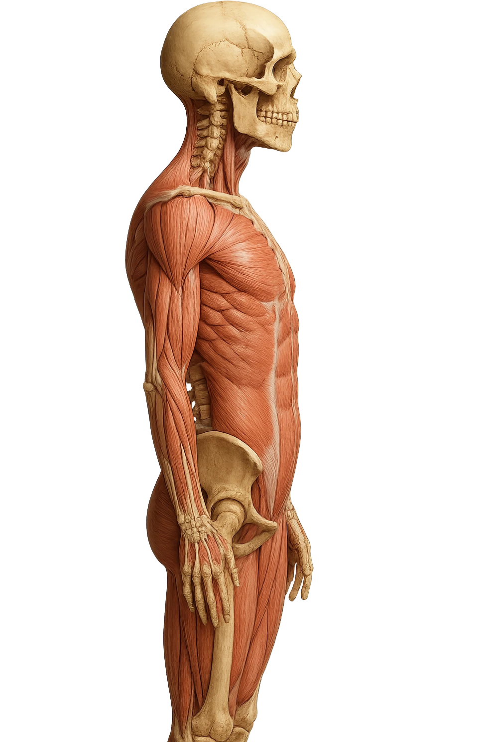 CORPO UMANO ANATOMICO REALISTICO DI PROFILO CON CURVA LOMBARE PIATTA, iperrealistico 4k emoji