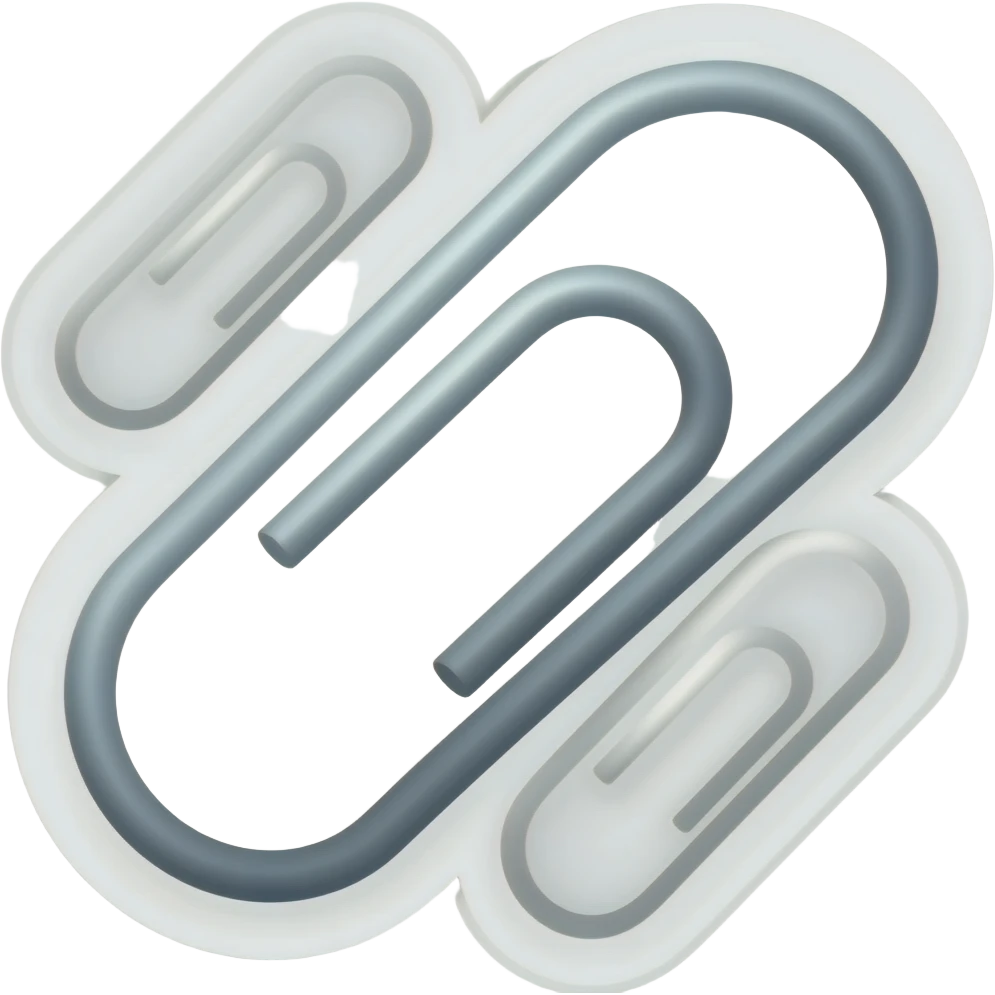 Simple and minimalistic sticker of a metal paper clip, white outline, smooth gradients or solid colours emoji