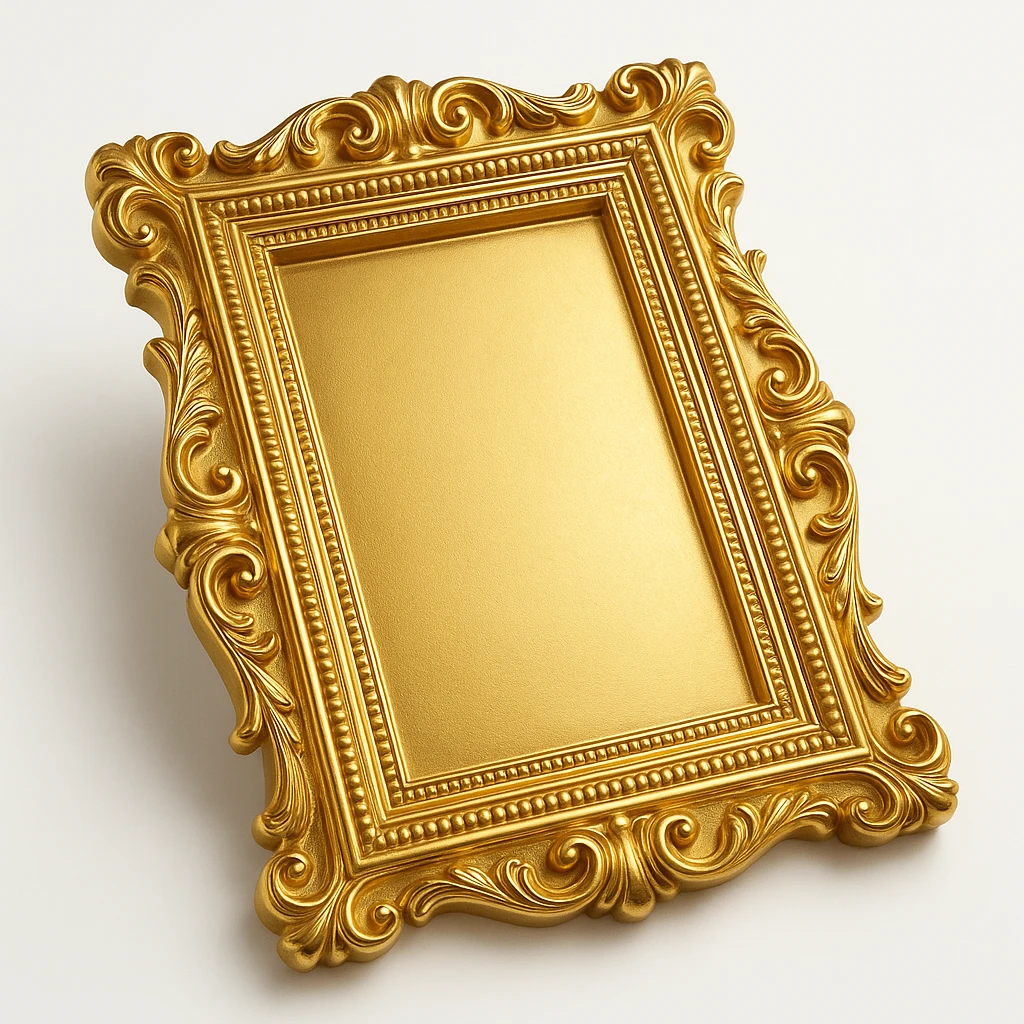 classic ornate gold picture frame, empty, front view emoji