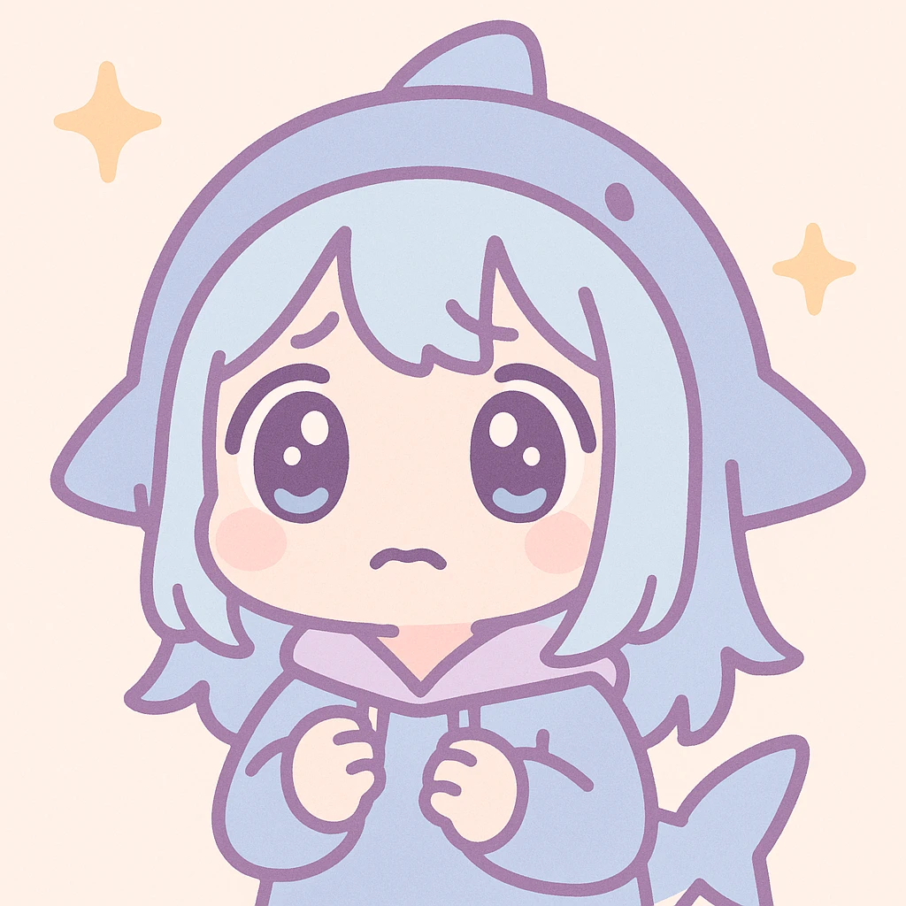 Sameko Saba, a vtuber character, looking scared, kawaii style emoji