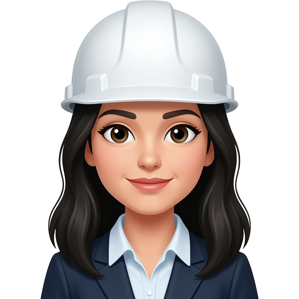 Ingeniera industrial de cabello negro largo y casco blanco emoji