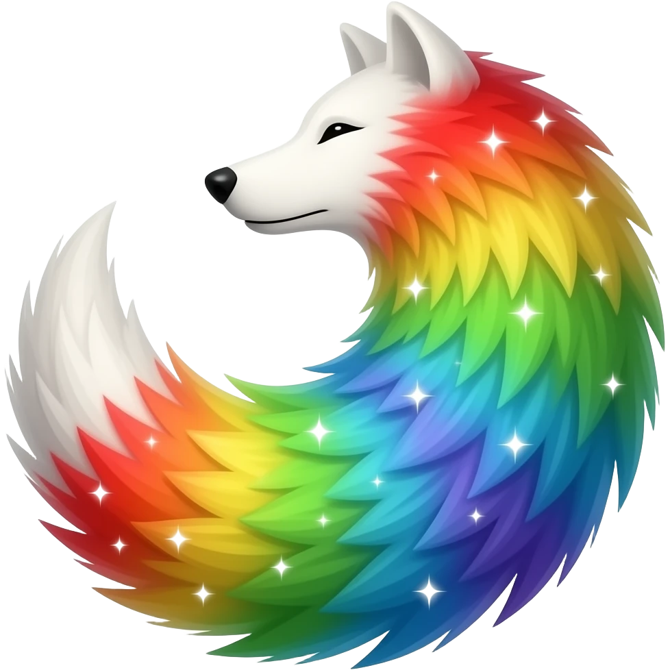 Giant extra fluffy rainbow sparkling wolf tail emoji