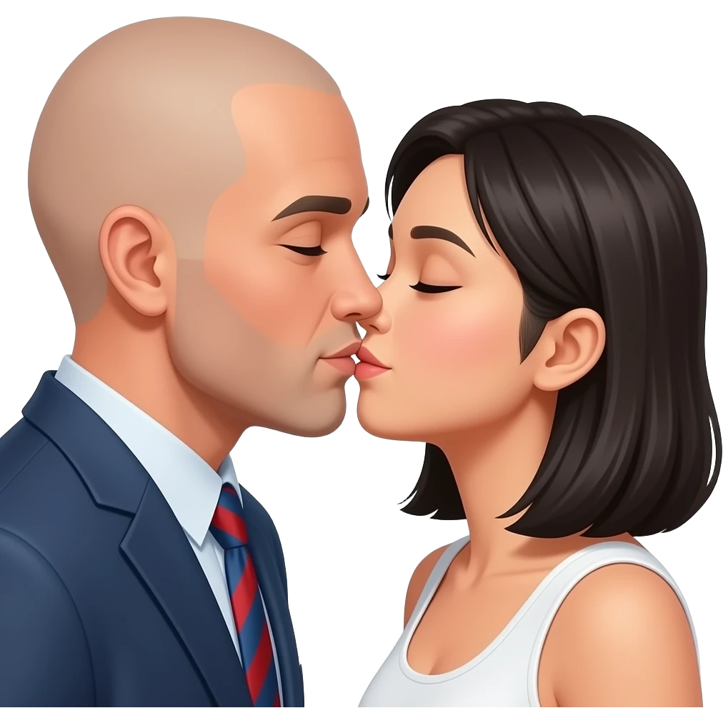 American  man bald man kissing Asian women emoji