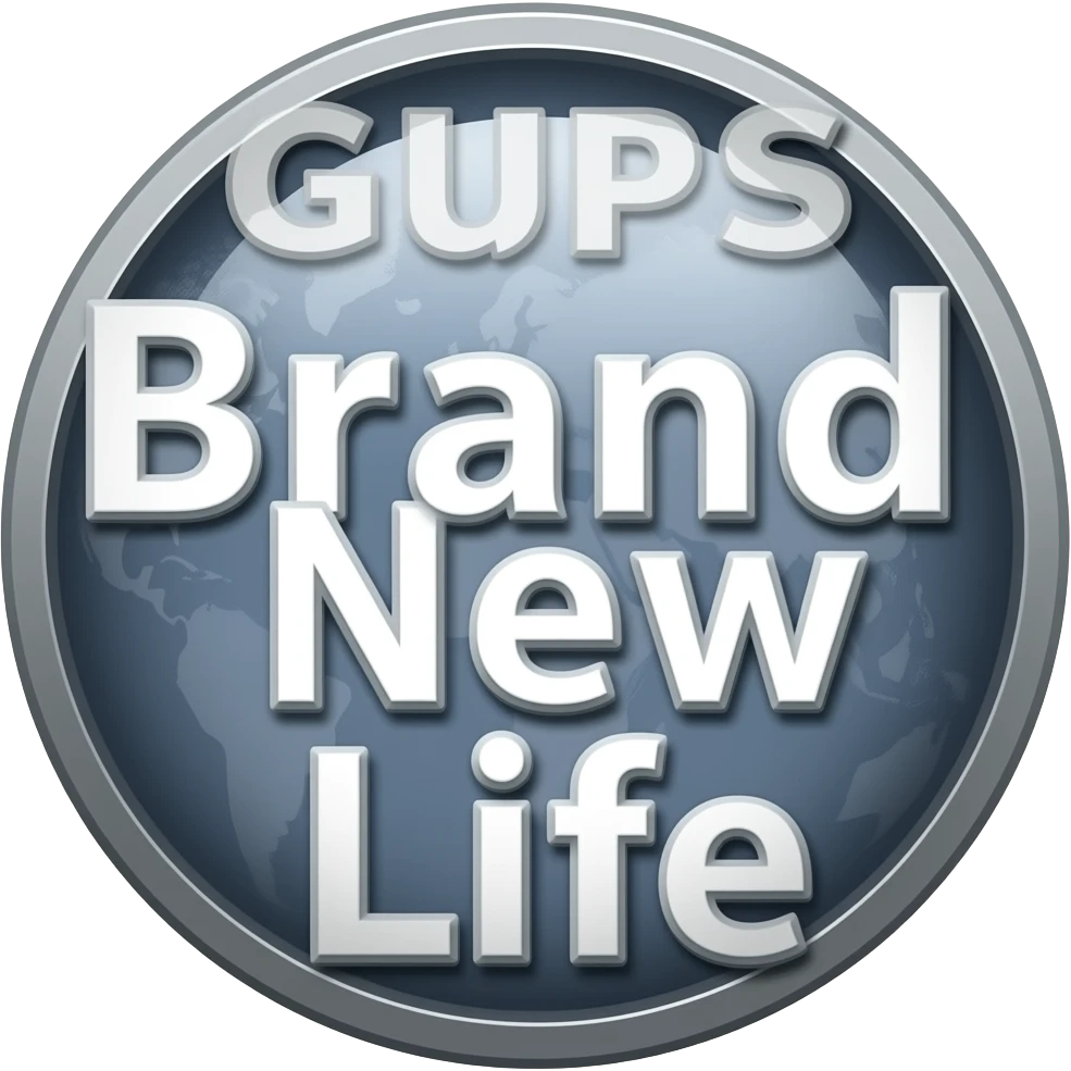 Create with GURPS Logo with text "Brand New Life" in a landscape size of 1600 x 800. emoji