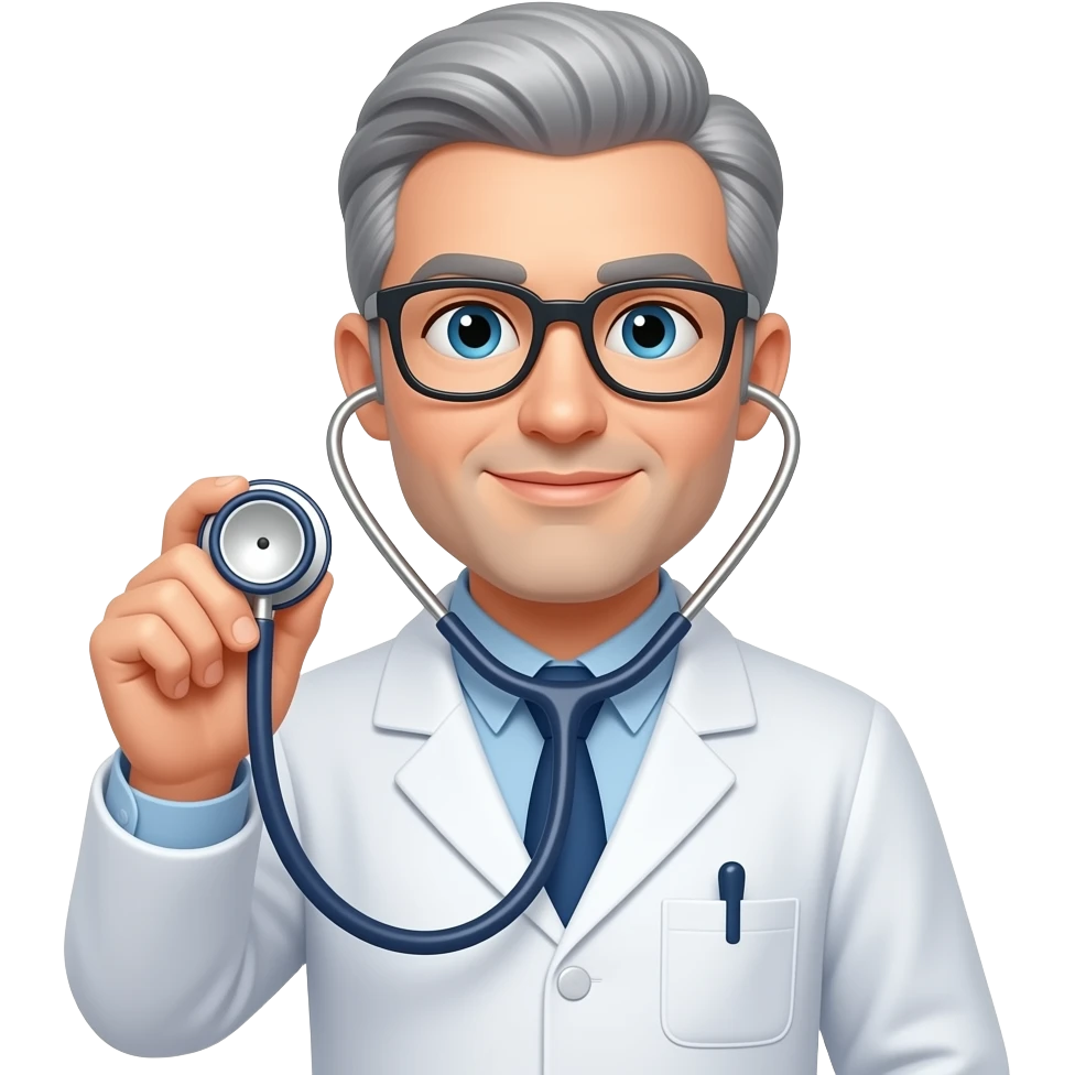 male doctor grey hair glasses stethoscope emoji