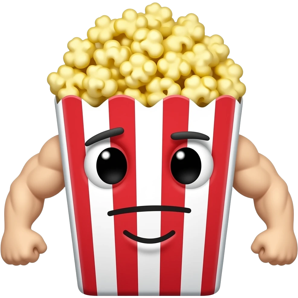 Humanoid Popcorn strong and a very chill face emoji