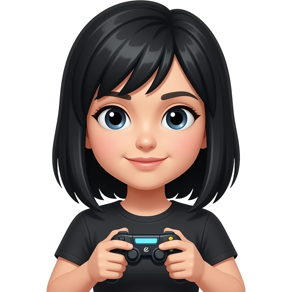 gameuse, femme, noir, cheveux mi-long emoji
