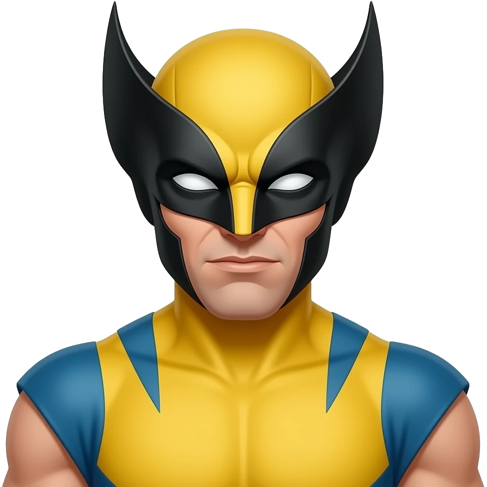 Create an emoji of wolverine up till chest with fully white eyes emoji