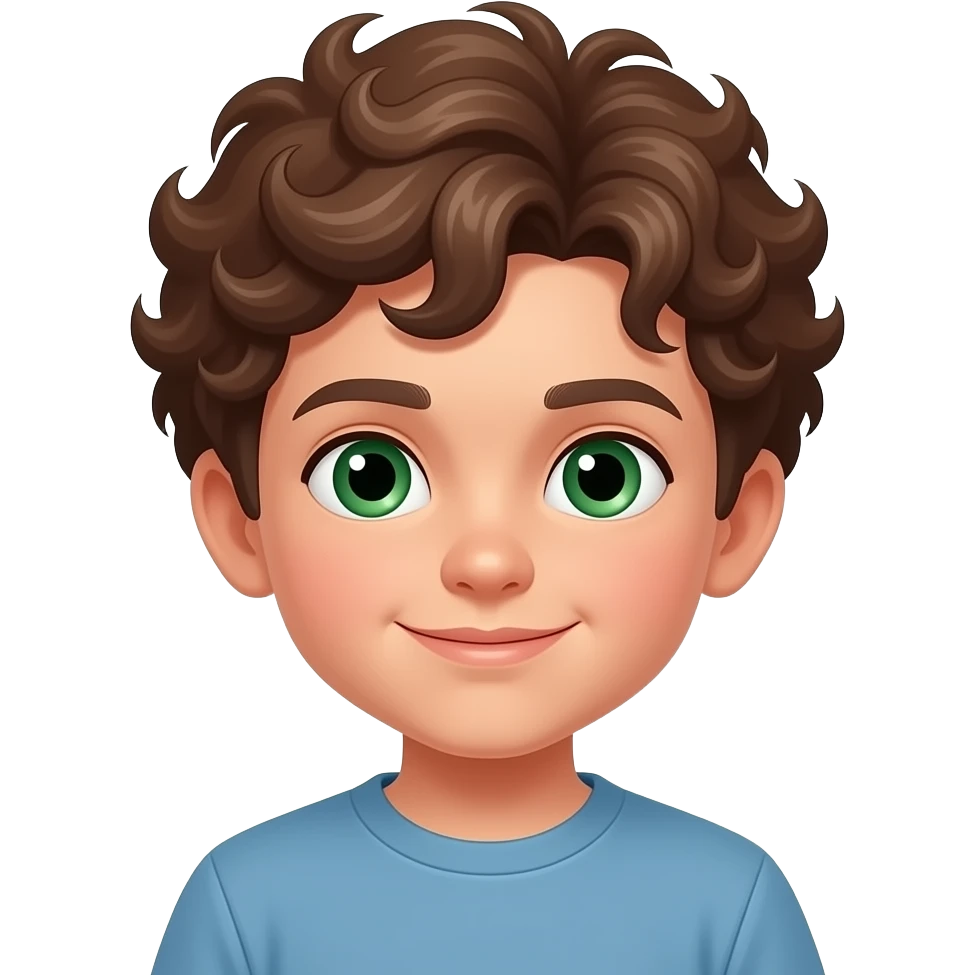 chico con rulos marrones y ojos verdes emoji