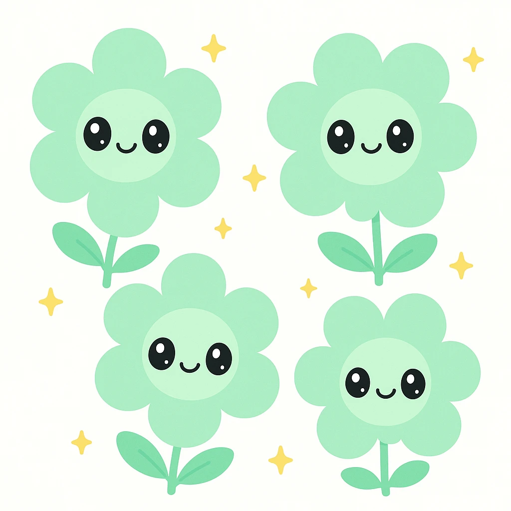 green flowers in kawaii cartoon style emoji