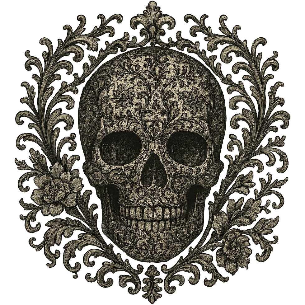 goth object, skull with lace, ornate emoji