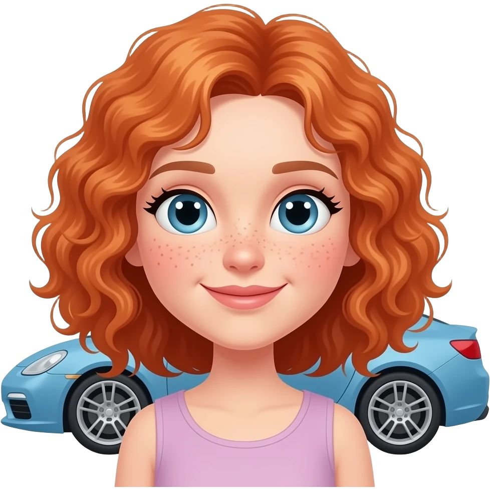 Fille rousse bouclés tâches de rousseur Automobile emoji