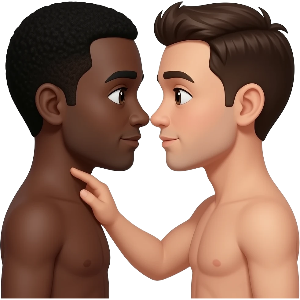 a  naked black man with a brown man touching their bonors emoji