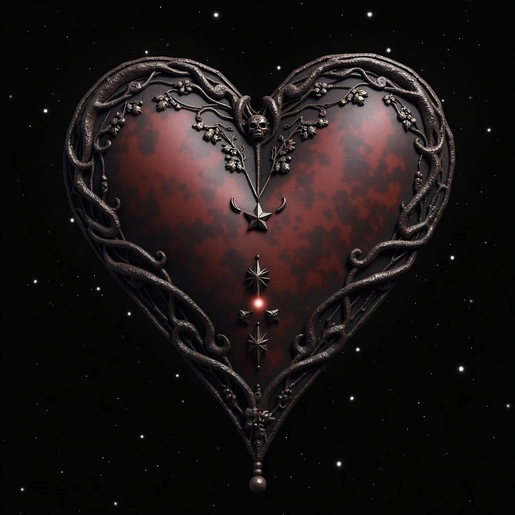 gothic heart with a dark moon and stars emoji