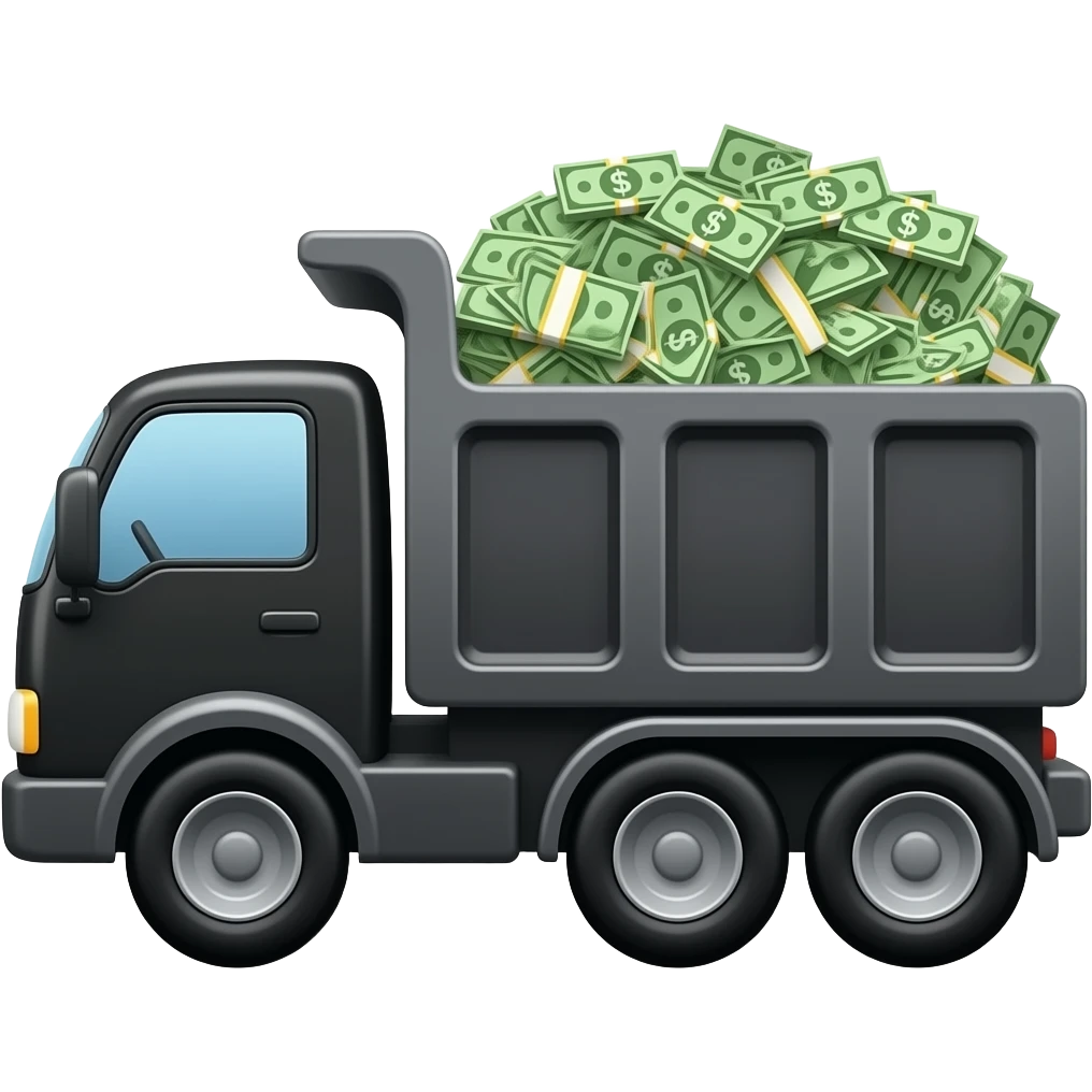 Black dump truck carrying money emoji