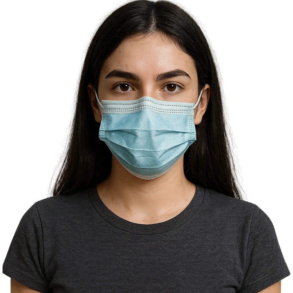 girl with dark hair wearing a covid mask, variation 2 emoji