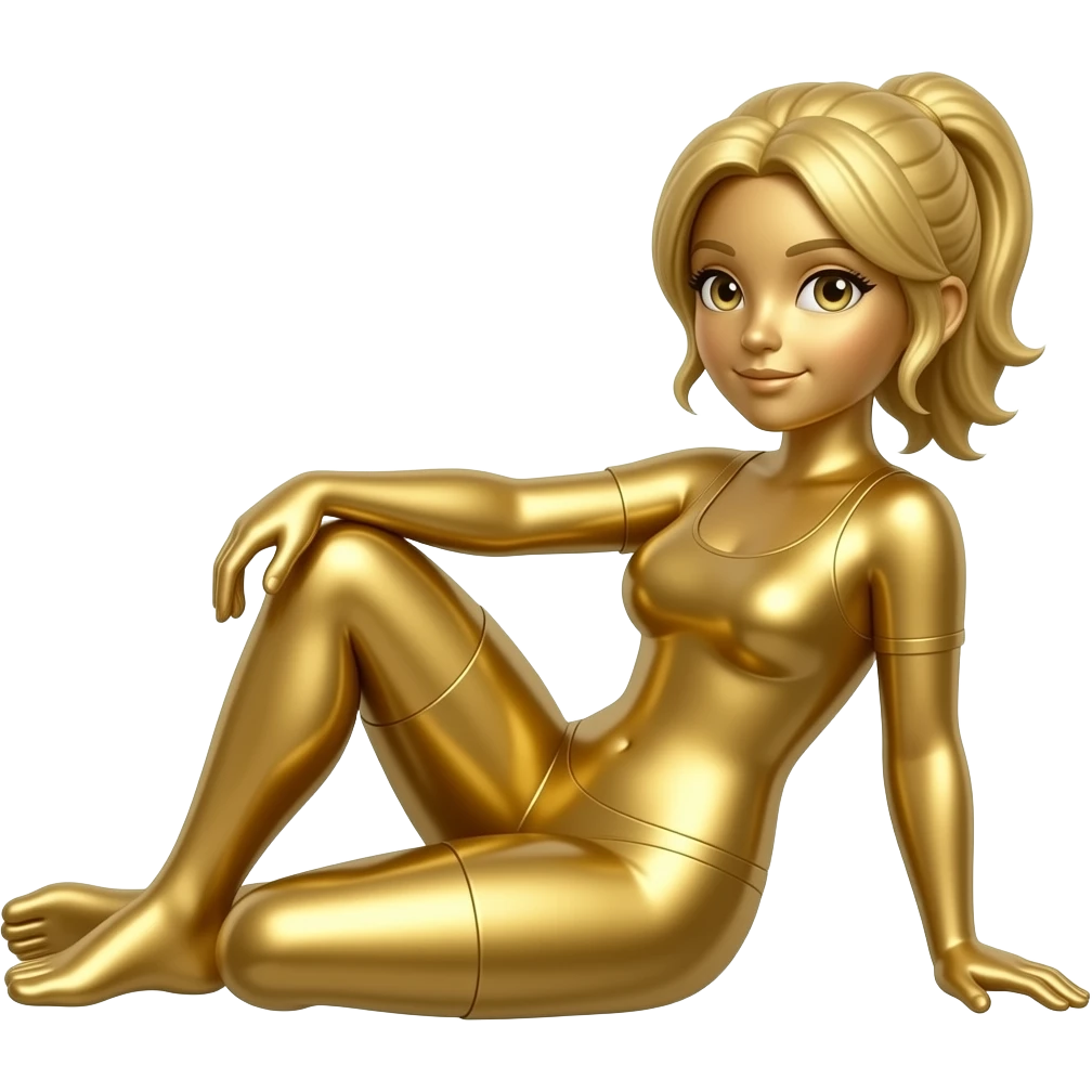 Create a reclining female figure in metallic gold. The background is white. The final result must have maximum resolution, high contrast, and extreme sharpness. Illustration style: Cartoon – Art Deco – 2D emoji